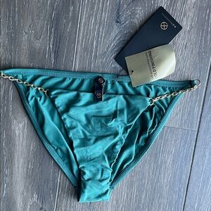 Vix Solid String Chain Bikini Bottom Green Gold Size Small
